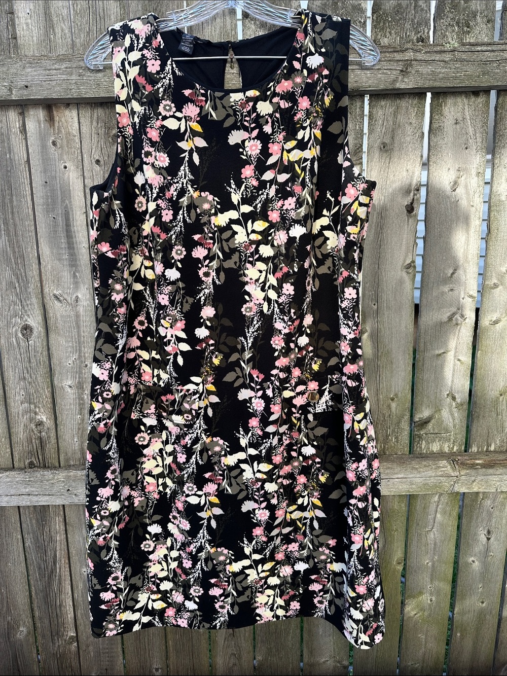 I. N. C. Black Floral Shift Dress - Pink, Green, Yellow & Cream Print
